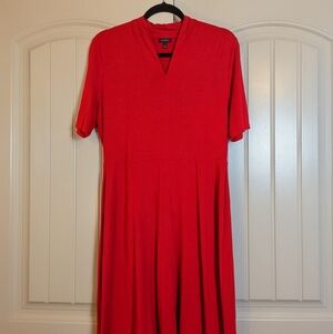 Talbots red fit & flare stretch comfort short sleeve Dress SzL Holiday Classic